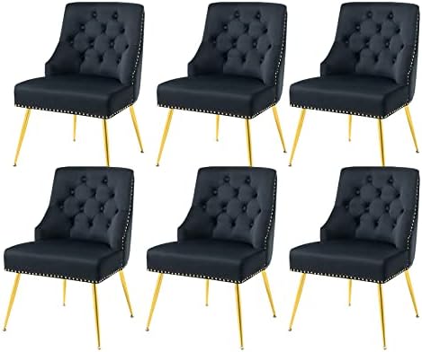 כיסאות לחדר אוכל מקטיפה סט של 2, כיסא מבטא מודרני באמצע הגב, כיסאות מרופדים עם כפתורים מרופדים עם רגלי
