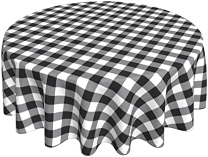 מפת שולחן משובצת, מפת שולחן שחור ולבן, מפת שולחן עגולה, כיסוי שולחן שולחן מפה, עגול 60 אינץ ', לאיסוף