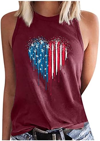 גופיות קיץ לנשים דגל אמריקאי לב חולצות טיול חולצות 4 ביולי שרוולס פטריוטי טיז יום עצמאות עליון טנקים