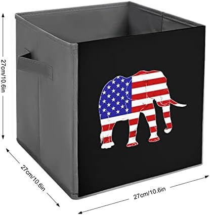 פיל על קוביות אחסון דגל אמריקאי עם ידיות פחי בד מתקפלים המארגנים סלים לארון מדפים