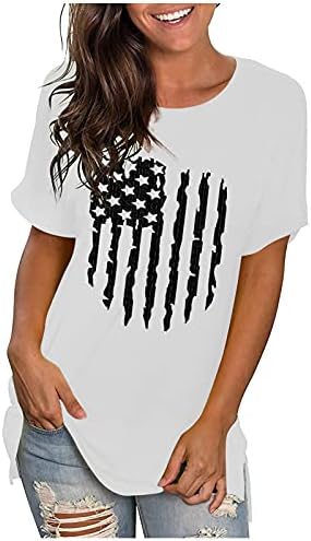 חולצות פטריוטיות לנשים חולצת טי דגל אמריקאית חולצת קיץ מזדמנים חולצת טי שרוול קצר