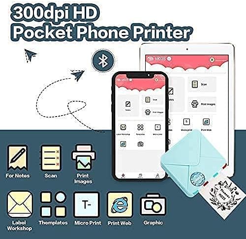 Phomemo M02S כיס מדפסת תרמית- מדפסת צילום בלוטות 'עם 3 לחמניות נייר לבן שקוף, תואם ל- iOS + אנדרואיד