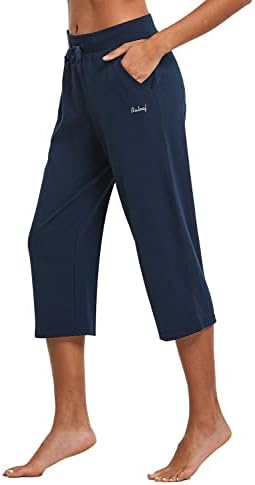 מכנסי יוגה של קפריס קפריס לנשים כותנה רגל רחבה רופפת אימון טרקלין נוח מכנסי טרנינג קפרי עם כיסים