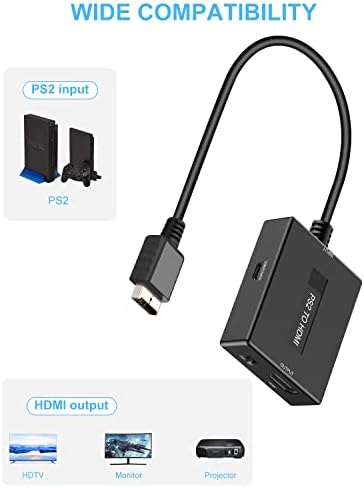 Uzifhdhi PS2 לממיר HDMI, PS2 למתאם HDMI עם כבל HDMI עבור PS2 ל- HDMI HDTV/Monitor תומך בכל מצבי התצוגה
