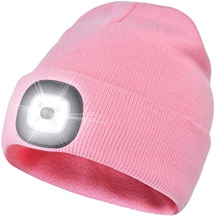 Lesgrod LED כובע כפה עם כובע פנס LED קליל ונטען, כובע סרוג חורפי לדיג, מתנות לגברים נשים אבא