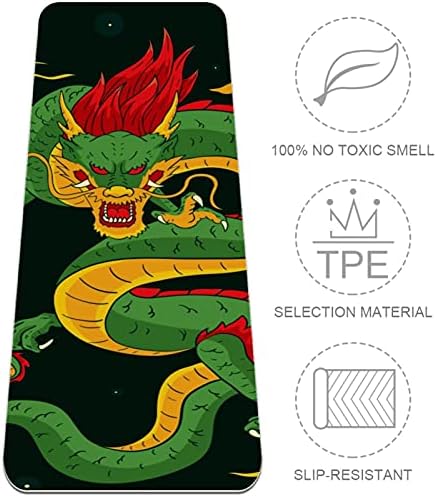 עבה החלקה תרגיל וכושר 1/4 יוגה מחצלת עם יד נמשך מסורתי סיני דרקון ירוק הדפסת עבור יוגה פילאטיס & רצפת