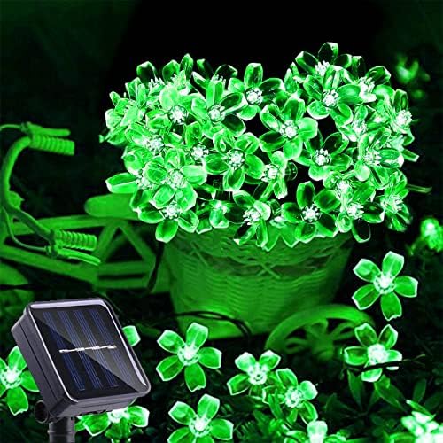 ITICDECOR סולארי אורות מיתרים אורות ירוקים חיצוניים אטומים למים 50 פיות קישוטי אור גן גדר גדר גדר קפיץ