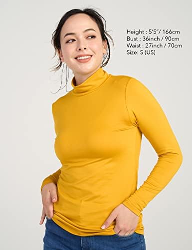 חלקים תחתונים תרמיים של Lapasa נשים, שרוול ארוך שרוול ארוך מרופד חולצת צוואר מדומה אור/אמצע משקל