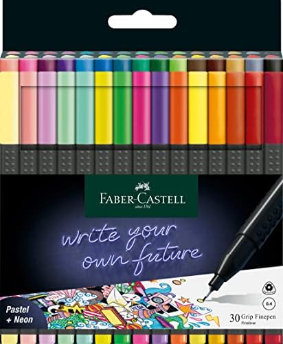 Faber-Castell Grip Finepen 151630 Fineliner עם קצה סיבי מתכת 0.4 ממ חבילה של 30