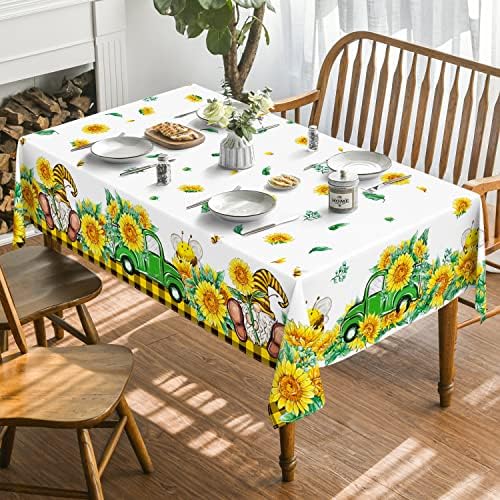מפת שולחן אביב קיץ יומית 60 על 60 אינץ', משאית כיסוי שולחן חמניות בצבעי מים לעיצוב ארוחת ערב פיקניק