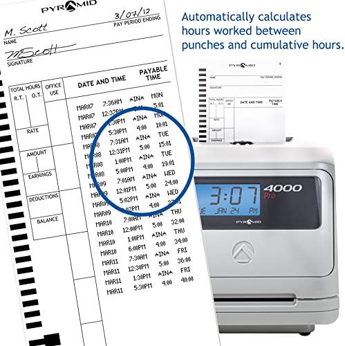 מערכות זמן פירמידה דגם 4000 אוטומטי בסך הכל שעון זמן, 50 עובדים, כולל 25 כרטיסי זמן, סרט, 2 מפתחות אבטחה