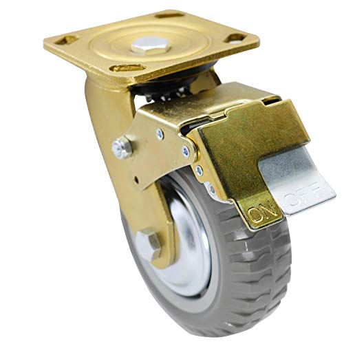 גלגל גלגלית מסתובב זהב 6 עם בטיחות ב6 בלם נעילה כפול, גלגל פו פוליאוריטן עם ורידי צמיגים גלגלית כבדה