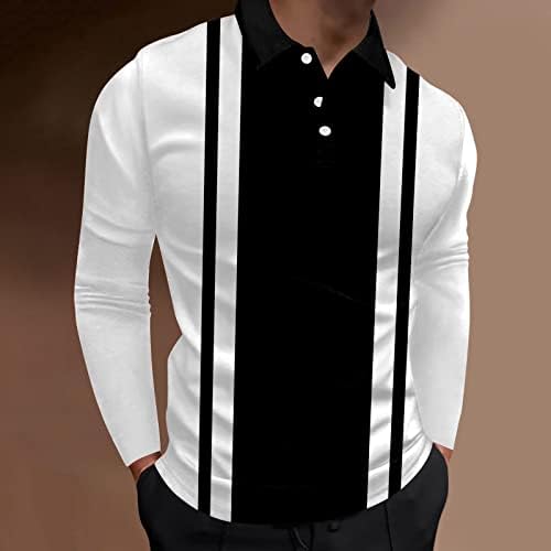 חולצות פולו לגברים של Dsodan, שרוול ארוך קפיצי טלאים טלאים כפתור צוואר צוואר גולף גולף שריר דלים מתאימים