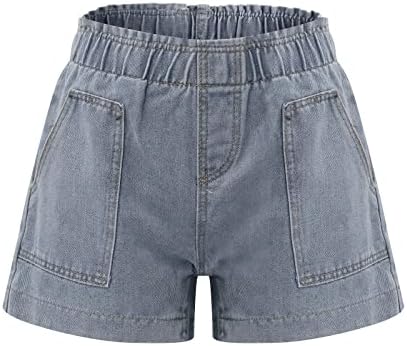 HDZWW קיץ קצר עם כיסים מכנסיים קצרים של מכנסי מותניים רופפים של נשים רופפות, ג'ינס ישר רגל ישר ג'ינס
