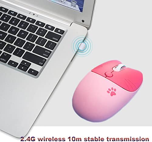 עכבר אלחוטי חמוד, 2.4 גרם אלחוטי שקט עכברים עבור בנות עכבר עם מקלט חתול נושא עכבר עבור מחשב נייד מחשב