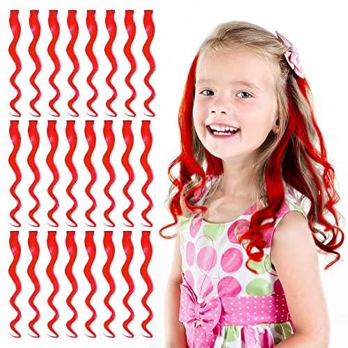 קייריבס צבעוני שיער קליפ בהארכה לילדים אדום ארוך מתולתל שיער הארכת מסיבת הבהרה פאה עבור בנות נשים ליל