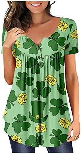 Adhowbew St St Patricks Day חולצה נשים 3/4 שרוול שמרוק חולצות טריקו מזל פסטיבל אירי מתנה צווארון קז'ואלי