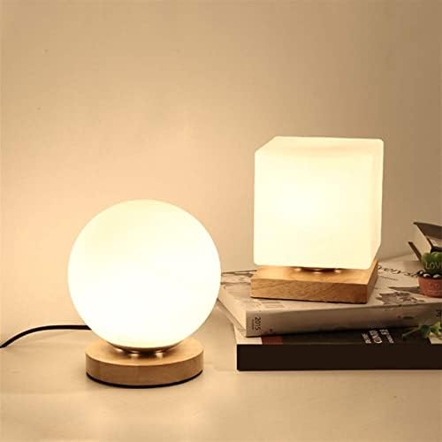 מנורת שולחן שולחן JJRY מנורת שולחן זכוכית פשוטה יצירתית חמה לילה אור חדר שינה קישוט קישוט כדור מעץ עץ