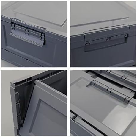 קופסת אחסון מפלסטיק מתקפלת על Morcte 2 חבילות עם מכסים, סל אחסון מתקפל, אפור