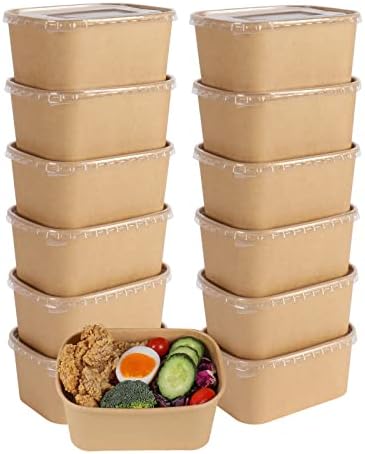 JAYEEY 34OZ קערות נייר חד פעמיות עם מכסים, מלבן מיכלי מזון קערות מרק ציוד מסיבות פינוק קערות 50 חבילה