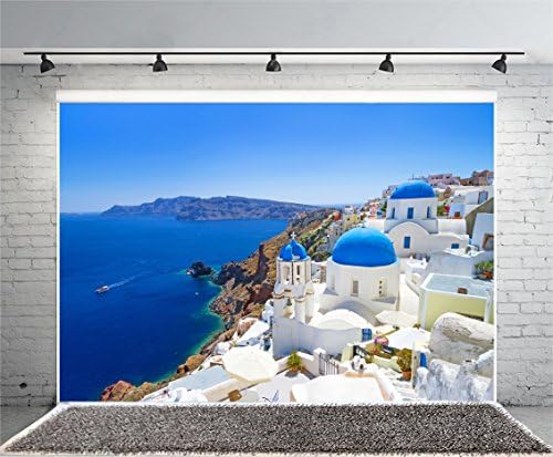 7 * 5 רגל לבן אדריכלות של אויה כפר על סנטוריני אי יוון טבע נוף כחול שמיים רקע ויניל צילום רקע ילדים