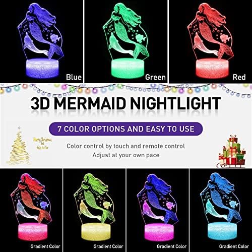 אור לילה בת ים 3 + משחק מעל אור לילה 3+7 שינוי צבע עם עיצוב חדר ניתן לעמעום מרחוק למתנות יום הולדת לילדים