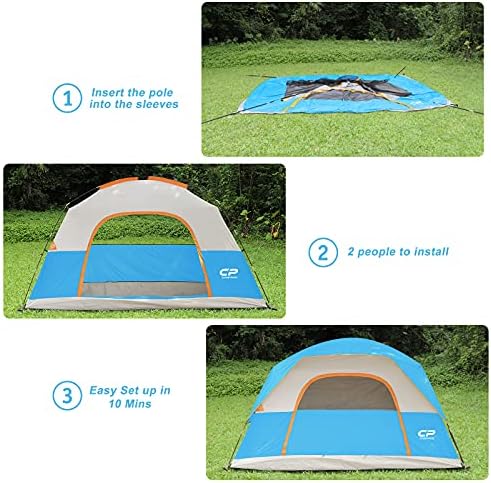 אוהל קמפרוס 6 אוהלי קמפינג, אוהל כיפה משפחתי עמיד למים עם גשם, חלונות רשת גדולים, דלת רחבה יותר, התקנה