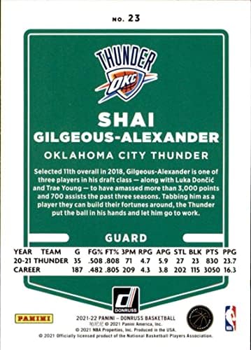 2021-22 Donruss 23 Shay Gilgeous-alexander Oklahoma City Thunder כדורסל NBA