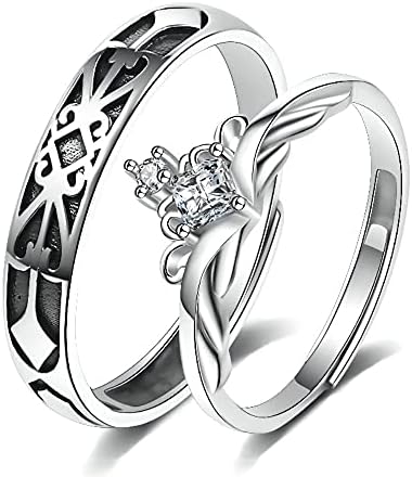 נסיכת ואביר כתר זוגות התאמת טבעות מבטיחים טבעת עם מונסטון לנשים, גברים, שלה, לו, החבר הכי טוב-סט של