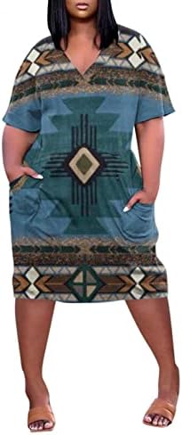 שמלות אפריקאיות לנשים 2022 קיץ נשים פלוס גודל V צוואר V צוואר שרוול קצר כיס כיס שמלה מזדמנת