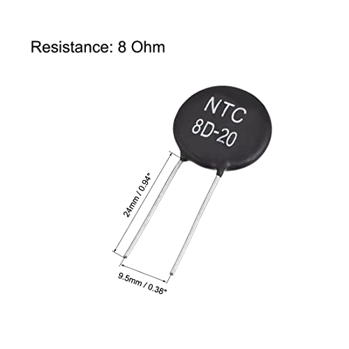 UXCELL NTC תרמיסטור נגדים 8D-20 6A 8 אוהם חיישני טמפרטורה של מגבלת זרם חוטית של 5 אוהם של 5 חבילה של