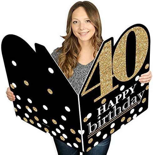 נקודה גדולה של אושר יום הולדת 40 למבוגרים-זהב-כרטיס ברכה ענק ליום הולדת שמח-כרטיס ג ' מבורי בצורת גדול