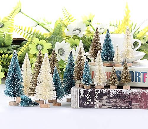מיני שולחן עץ חג המולד, 24 יחידות מיניאטורי אורן עצי חלבית סיסל עצי עם עץ בסיס עשה זאת בעצמך מלאכות