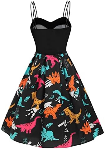 שמלת Ruziyoog לנשים רצועות ספגטי דינוזאור ללא שרוולים שמלות קאמי חמוד