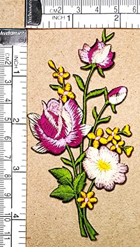 1 זוג ורדים חיננית פרחים צבעוניים טלאי רקום פרחי צמח ברזל פרחוני על תג תפור על בגדי טלאי רקמת אפליקציה