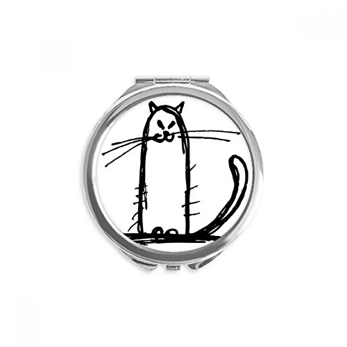 קטן חתול לשבת שחור קו יד קומפקטי מראה עגול נייד כיס זכוכית