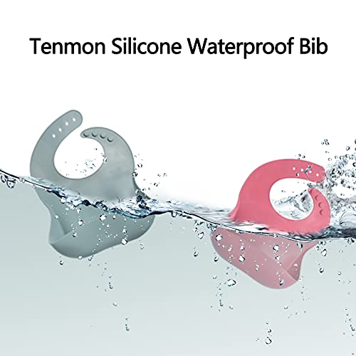 Tenmon Silicone Bib Bib, מתאים לריבונות תינוקות לבנות ולבנים, ביקורות אטומות למים מתכווננות, ביקוף תינוקות,