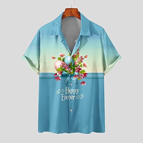 גברים של קיץ טרופי חולצות שמח פסחא פאהיון מודפס דש חולצה טיז מזדמן קצר שרוול כפתור למטה הוואי למעלה