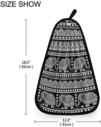 Visesunny Bohemian פיל פיל מגבת מטבח שחור מגבת עם לולאה תלויה מגבת יד סופגת לניקוי אמבטיה ומטלית ייבוש