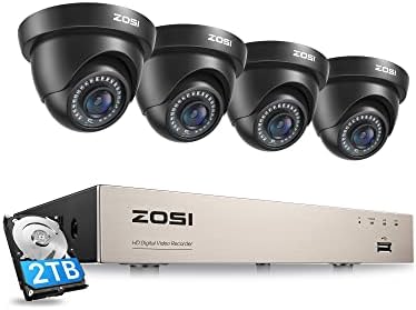 ZOSI 1080P מערכת מצלמות אבטחה ביתיות עם 2TB HDD, 5MP LITE H.265+ 8CH 1080P CCTV DVR ו- 4PCS 2.0MP 1920TVL