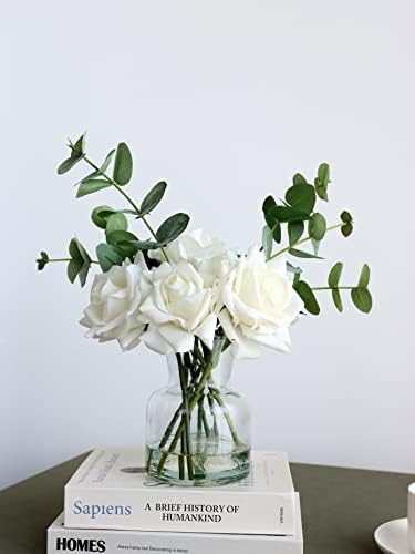 פרחים מלאכותיים של Grtefhu עם ורדים לבנים באגרטל, פרחים מזויפים באגרטל מים מלאכותי, סידורי פרחי משי