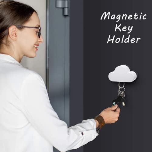 4 יחידותמחזיק מפתחות ענן לבן מחזיק מפתחות מגנטי לקיר, קישוט יצירתי וייחודי, כוח מגנטי חזק יכול לתלות