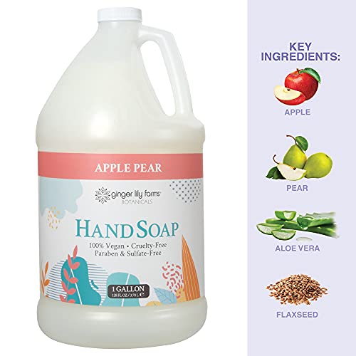 חוות ג ' ינג ' ר לילי צמחים מילוי סבון ידיים נוזלי לכל מטרה, טבעוני וללא אכזריות, ניחוח אגס תפוח,