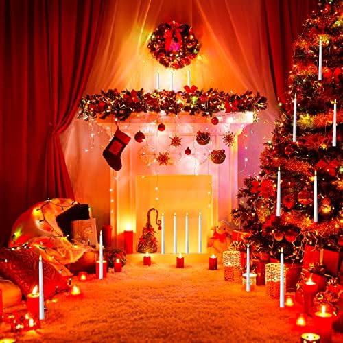 12 חבילות נרות מתחדדים מהבהבים ללא פגע, נרות חלון חג המולד עם נרות מרחוק וטיימר נרות המופעלים על ידי