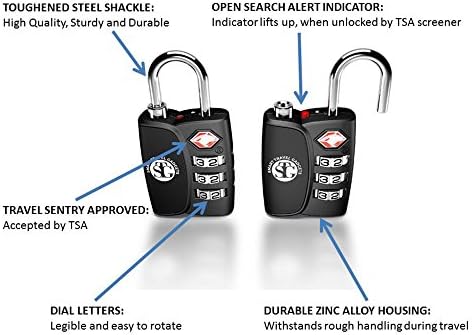 TSA מקובל 3 ספרות משולבות מנעול מזוודות לנסיעות המצוידות בקוטב אדום, מחוון התראות חיפוש פתוח