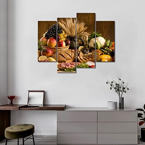 ראשון קיר אמנות מודרני 4 פנלים בד טרי פירות על שולחן מטבח קיר אמנות ציור התמונה הדפסה על בד מזון תמונות