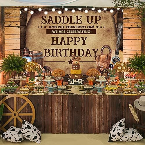 אוכף עד יום הולדת רקע מערבי קאובוי מסיבת יום הולדת קישוטי לשים שלך אתחול על רקע כפרי סוס בני מערב פרוע