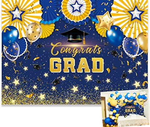 7 * 5 רגל סיום נשף רקע 2023 כחול זהב כוכב ראשון כובע מזל טוב גראד רקע כיתת בית ספר סיום חגיגת נשף תא