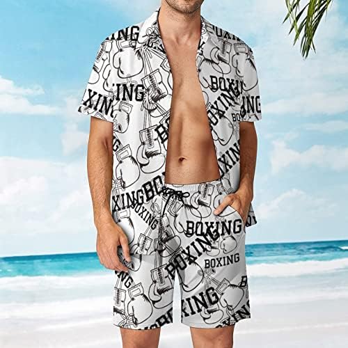 כפפות אגרוף של WeedKeycat תלבושות חוף לגברים 2 חלקים כפתור הוואי למטה חולצה מטה שרוול קצר ומכנסי תא