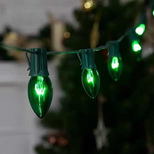 C9 מחרוזת חג המולד בהיר ירוק, אורות עץ חג המולד של 25ft וינטג